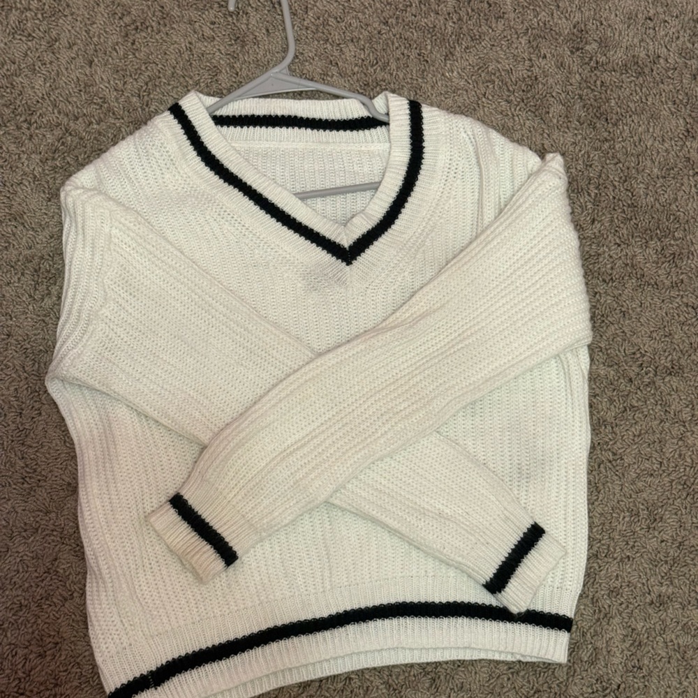 White Sweater with Black Stripes